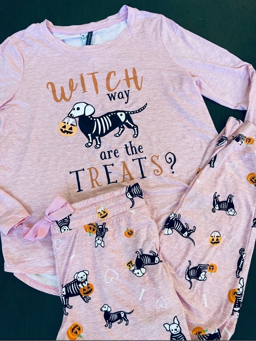 Pink Halloween Skeleton Dog Pajama Set | Medium